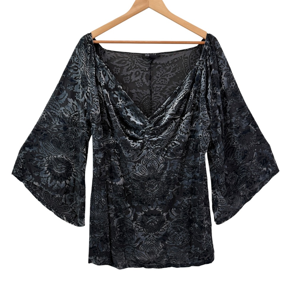 Babydoll Ruched Burnout Velvet Blouse‎ Top 22/24 Bell Sleeve V-Neck Whimsigoth